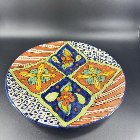 Mexico Pottery Talavera Round Dish Plate Artist Signed Mora Hand Painted Tonala - Picture 9 of 10